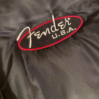 Fender USA Satin MA-1 Bomber Jacket, Large – Black Flight Jacket – Embroidered Logo – Vintage Style