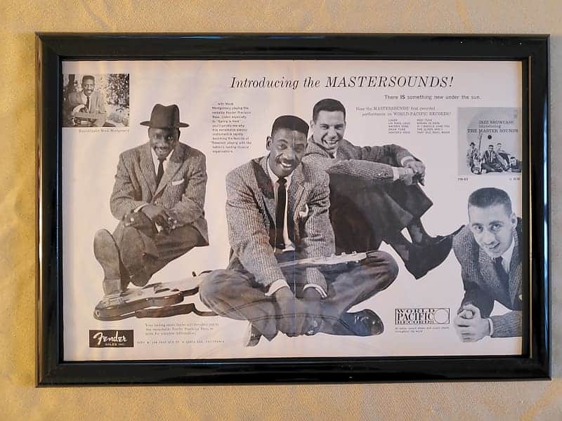 1957 Fender Guitars Large Format Promotional Ad Framed Fender P Bass Monk Montgomery Original RARE image 1