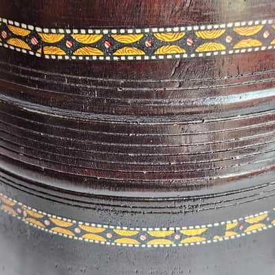 Handmade Traditional Indian Naal Drum - Dark Brown with Hand-Painted Decoration image 4