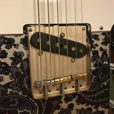 Crook Baritone Telecaster Black Paisley Silver Sparkle Matching Headstock image 11