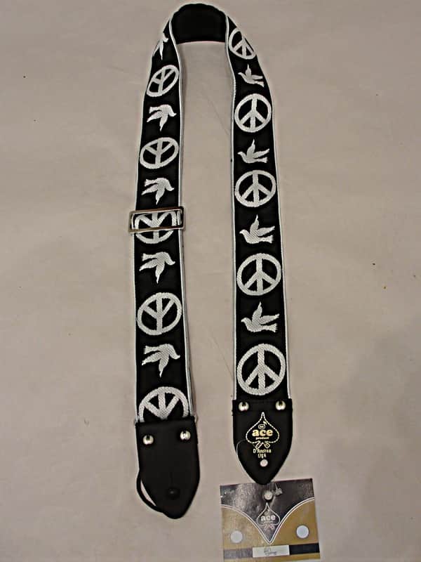 D'andrea Ace Reissue ACE6 Peace Jacquard Weave 2" wide Guitar Strap 2016 Black / White image 1