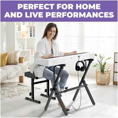 Liquid Stands Foldable Piano Keyboard Stand and Bench Set - Portable Heavy Duty Piano Stand for 54-88 Key Electric Pianos and Adjustable Piano Bench image 6