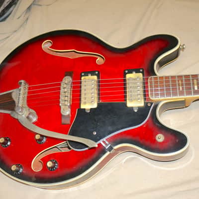 Univox Coily U1825 Hollow Body Guitar MIJ Made In Japan Vintage Redburst - AS IS! needs new nut image 2