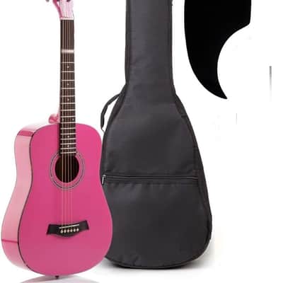 3/4 Size Acoustic Guitar Bundle for Beginners, 6 String Beginner Solid Spruce Top Acoustic Guitar With Rosewood FIngerboard, 36 inch, Pink image 1
