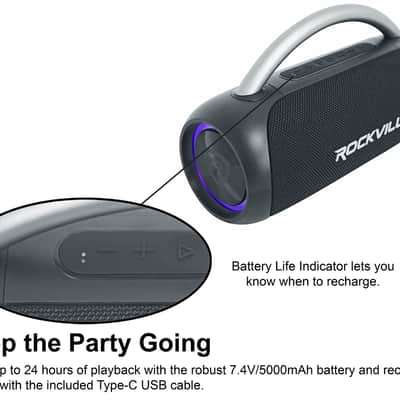 (2) Rockville RPB-D3 IPX5 Portable Bluetooth Speakers Boomboxes w/Wireless Link image 8