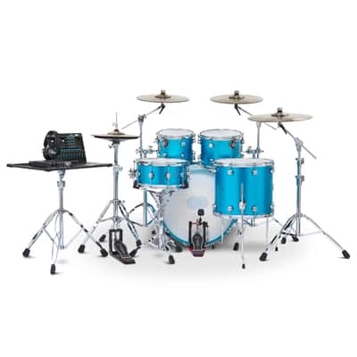 DW DWe 5pc Complete Electronic/Acoustic Drum Set Laser Blue Metallic image 3
