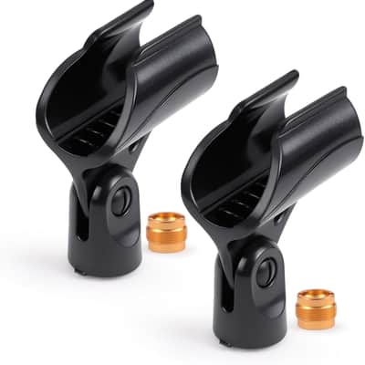 Adjustable Microphone Holder & Microphone Clip, Mic Clip for Microphone Stand, Fits Wireless Handheld Microphones, Includes 5/8" Male to 3/8" Female Thread Adapter, 2 Pack image 1