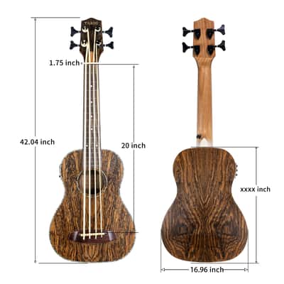 Fretless Ukulele Bass 4 String Zebrawood/Bocote Style Body, Mahogany Neck, Rosewood Fingerboard & Bridge, Aquila Strings, Sealed Tuners, Deep Warm Tone Travel Acoustic Bass image 2