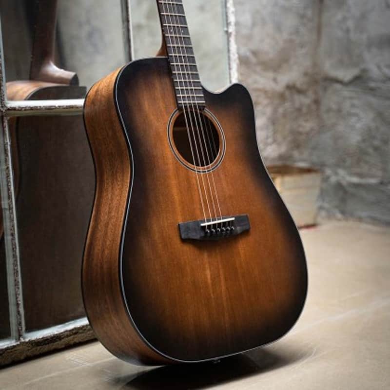 Cort Core DC Dreadnought Acoustic-Electric, Mahogany Open Pore Black Burst w/Case image 1