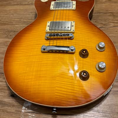 Vintage V100 PGM Reissued Series Lemon Drop Flame Top Guitar image 4