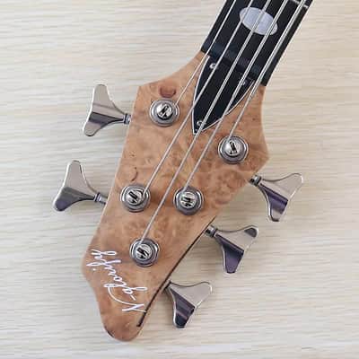 Custom 5 String Electric Bass, Burl Wood Top Body, Maple Neck Through image 6