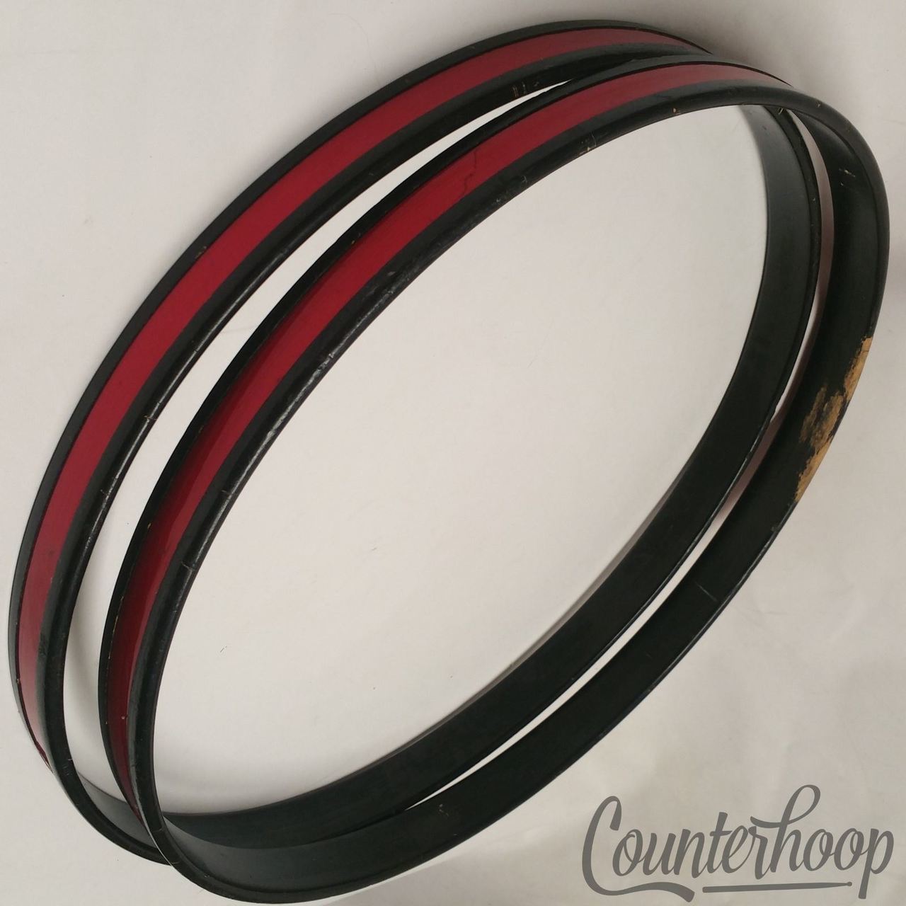 Premier 2x 22" Polychromatic Red Bass Drum Wood Hoops/Rims Vintage 70s Set UK* — main photograph