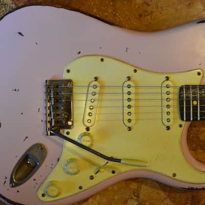 American Fender Stratocaster Standard Shell Pink Over Candy Apple CS Fat 50's image 15