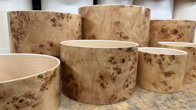 POPLAR MAPPA BURL exotic wood and Maple 7 pcs shell set - 5 ply core shells - Clear gloss polished BEST OFFERS ACCEPTED! image 1
