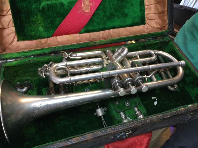 Antique Holton Shepherds Crook Cornet 1930 Silver with multiple tuning slides image 1