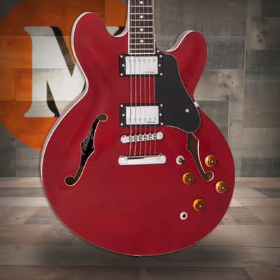 Vintage VSA500 ReIssued Semi Acoustic Guitar - Cherry Red (VSA500CR) image 1