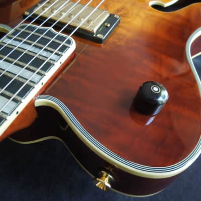 DYNAMIC Metropolitain VSB - Custom Thinline ES Jazz Guitar Exotic Amboyna Burl Top, Ebony Board image 9