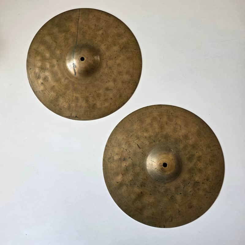 Vintage 13" Unstamped Hi Hat Pair Deep Hammering Small Hole 1023g 1004g image 1
