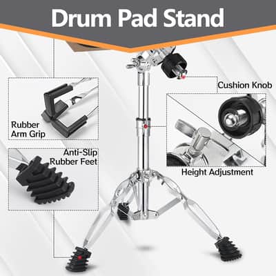 Drum Stand with Practice Pad Set - 12" Double Side Silent Drum Pad with Drumsticks, Drumstick Holder and Carry Case, Fits 10''-14'' Drum & Pad, Drum Practice Pad Kit for Adults, Beginners image 3