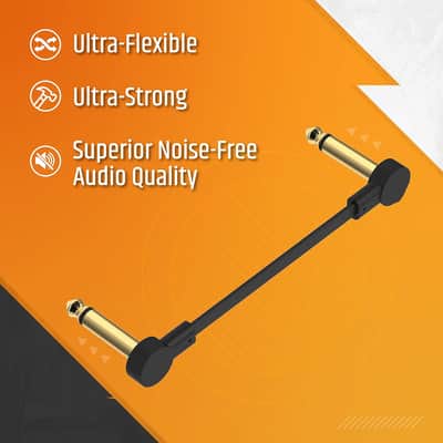 Guitar Flat Patch Cables (Pack of 3) - 24 Inch C-Shape Ultra-Thin Effect Guitar Pedal Patch Cables - Right-Angle, Black with Durable Gold Plated Connectors, Maximize Pedalboard Space image 2