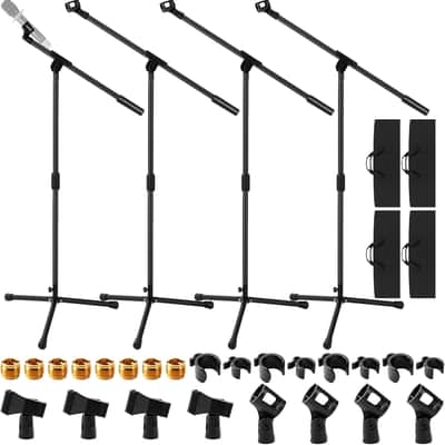 4 Sets Mic Stand Adjustable Boom Arm Microphone Stand with Tripod Base Boom Microphone Stands Height Adjustable 32.7-90.5 Inch with Mic Clips 3/8"-5/8" Adapter for Singing Performance Stage image 1