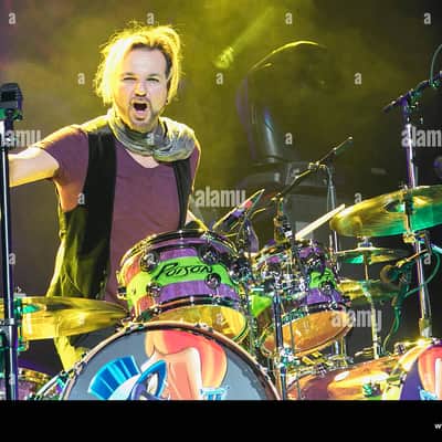 Rikki Rocket's Poison, 2018 Nothing But a Good Time Tour DW Cherry Mahogany 8-Piece Drum Set, Custom Poison Graphic, Autographed!! image 11