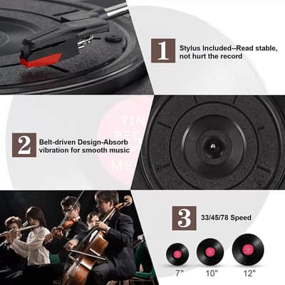 Bluetooth Vinyl Record Player Turntable with Built-In Speakers, USB & MP3 Conversion image 3