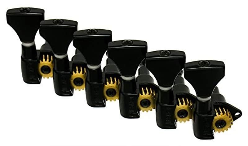 Hipshot BLACK 6-In-Line Non-Staggered Open-Gear Guitar Machines Tuners w/UMP Kit image 1