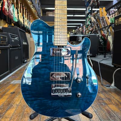 Ernie Ball Music Man Axis Super Sport MM90 Tremolo Electric Guitar 2012 Translucent Blue w/Hard Case image 1