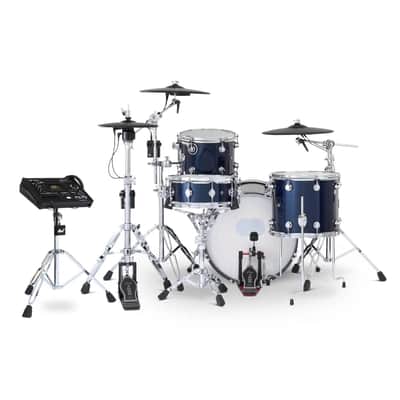 FREE TOM REBATE! - DW DWe 4pc Complete Electronic/Acoustic Drum Set w/Roland Cymbals & V71 Midnight Blue Metallic image 3