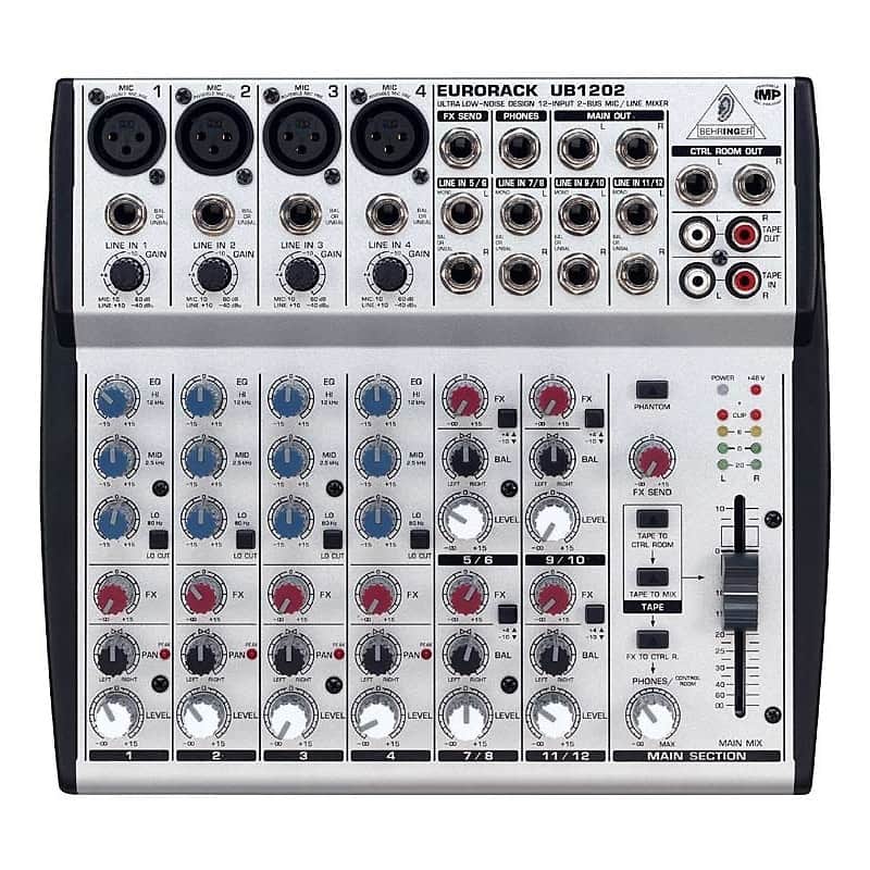 Behringer Eurorack UB1202 12-Input 2-Bus Mic / Line Mixer | Reverb