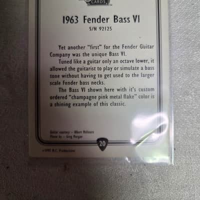 1963 Fender Bass VI American Guitar Card Champagne Pink Metal Flake Case Candy image 2