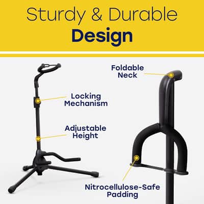 Music Guitar Stand - Height Adjustable, Collapsible w/Padded Neck & Yoke - Pack of 2 Tripods image 2