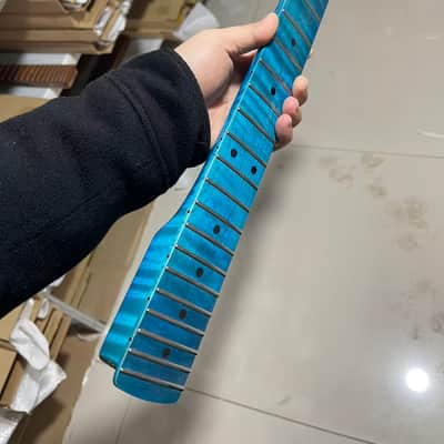 1 Round stainless steel 22 frets blue gloss finish flame Maple guitar neck 25.5inch hole 10mm 。 image 2