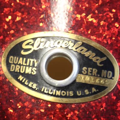 Slingerland 15x10"Snare Drum Red Sparkle COB Brass Vintage 60s 3Ply Ribbon Maple image 2