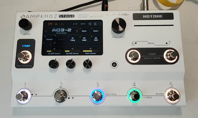 Hotone Ampero II Stage MP-380 Amp Modeler & Effects Processor Touch Screen Guitar Bass IR Cabinets Simulation with FX Loop MIDI I/O Stereo OTG USB Audio Interface image 1
