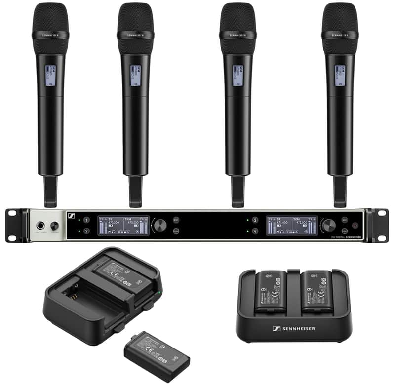 Sennheiser EW-DX-EM-4-D-835-K EW-DX Dante Quad Channel Wireless Bundle with 4 SKM Handheld transmitters, 4 E835 Mic Modules, 4 batteries, 2 chargers in Q1 Band image 1