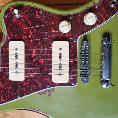 Custom Jazzmaster green electric guitar relic with P90 pickups 2025 image 10