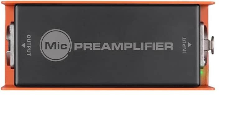 XLR Preamp for Dynamic Microphones,25dB Gain, Low-Noise Amplifier,Compact Metal Housing, XLR I/O,Orange/Black, Phantom Power image 1
