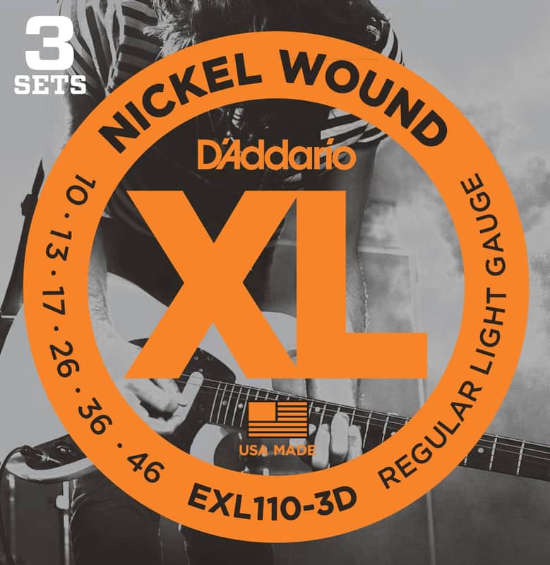D'Addario D'Addario EXL110-3D XL Nickel Wound Electric Guitar Strings, Regular Light Gauge, 10-46, 3 Pack image 1