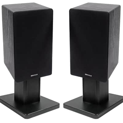 (2) Rockville RockShelf 68B Black 6.5" Home Bookshelf Speakers+8" Speaker Stands image 1