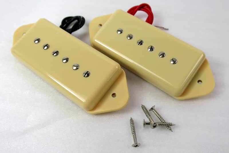 P-90 Matched Pair Dog Ear Flat Thinline Cream Set Crispy DragonMountain Bild 1