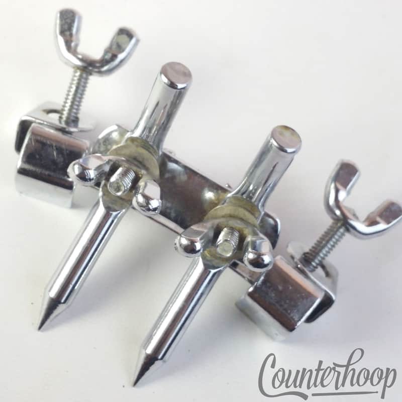 *Pearl Bass Drum Spurs Clamp-On Hoop Mount Anchor Legs Double-Spikes Adjustable* image 1