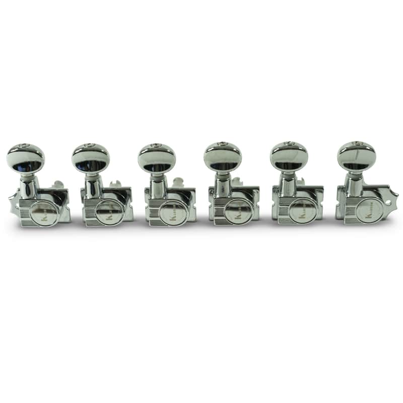 Kluson 6 In Line Revolution Series H-Mount Tuning Machines With Staggered Posts Chrome image 1