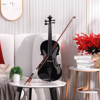 Full-Size 4/4 Black Acoustic Violin Set for Beginners – Includes Case, Bow, Rosin, and Soft Interior Protection image 1