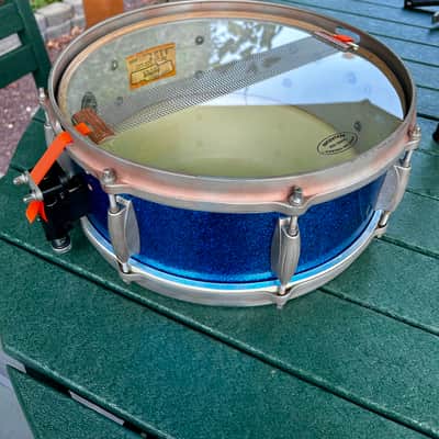 Gretsch 5”x 14” Snare Drum 4157 Repurposed 1960s - Blue Sparkle Wrap image 4