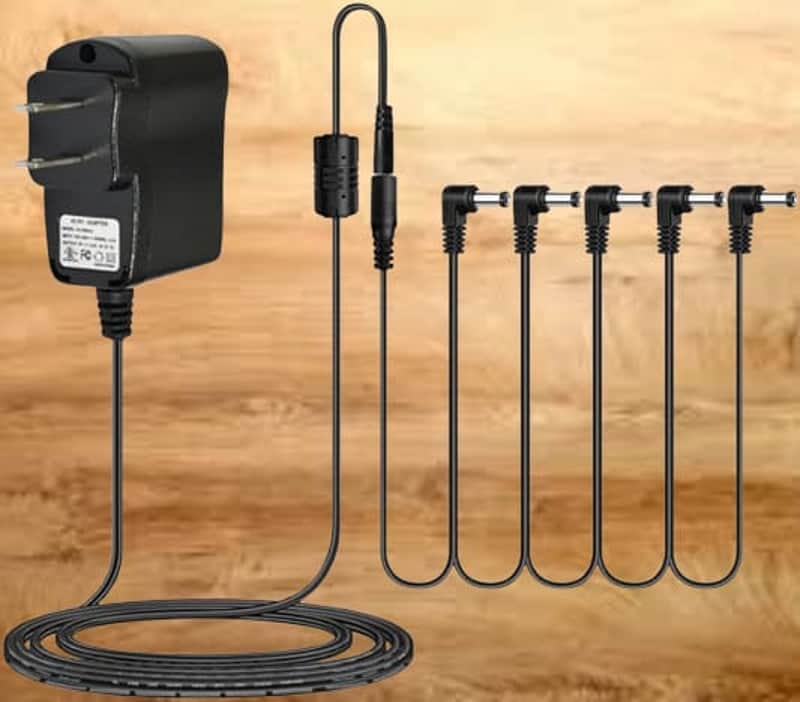 9V DC 0.5A Guitar Pedal Power Supply Adapter with 5 Way Daisy Chain Pedal Cables, 9V DC 500mA Tip Negative 5 Way Daisy Chain Cables for Guitar Effect Pedal image 1