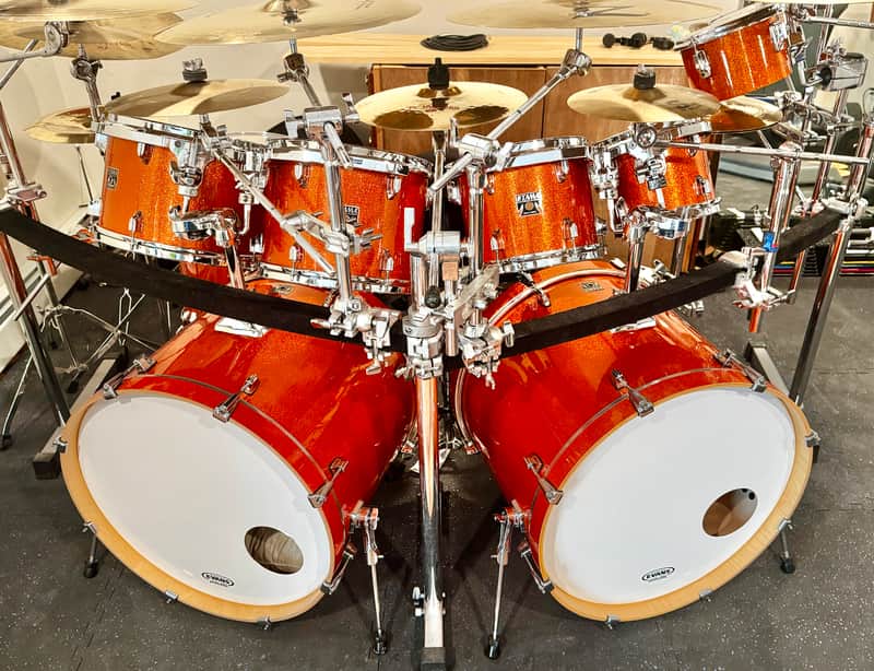 Limited Edition Tama Superstar Classic Bright Orange Sparkle 10 Piece Double Bass Drum Shell Pack image 1