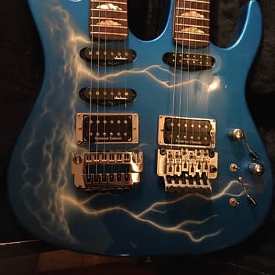 1987 BC Rich double neck Assassin ST-III Blue with lightning bolt graphics image 2