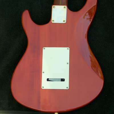 3/4-Sized Custom Shop Cherry Strat Body + Pearl Guard+ Solid Padouk/Ebony Warmoth Neck+ 2 EMG Active SA Pickups +One EMG RT Active Tele Bridge Pickup + Matched Gold Hardware + Graphtech Nut + Leveled & Crowned 6550 Frets with Low Action No string Buzz! image 4